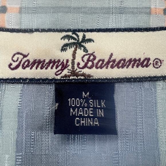 Tommy Bahama Checkered Silk Shirt Size M Green Short Sleeve Button Up Casual - Picture 2 of 9